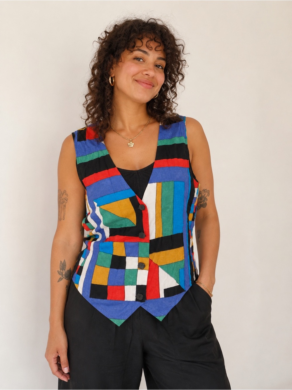 Vintage K.C. Spencer Abstract Art Colorblock Vest | 80s Wearable Art | Size L